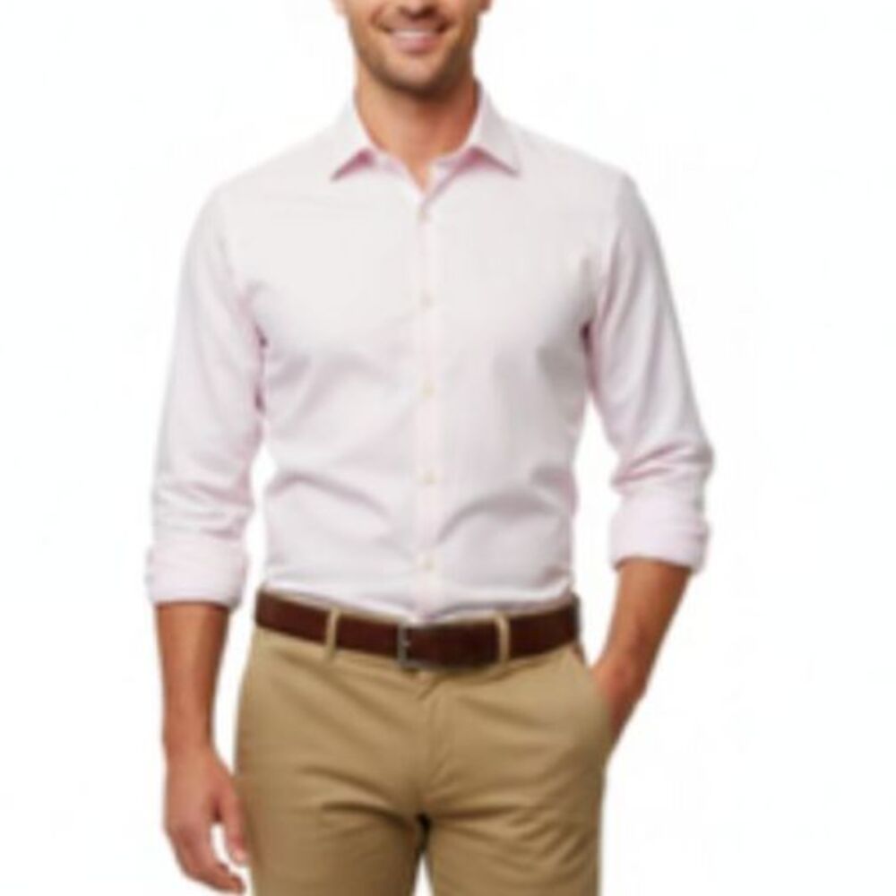 Pronto Uomo Men's Light Pink Button Front Classic LS Dress Shirt Size 17.5 34/35